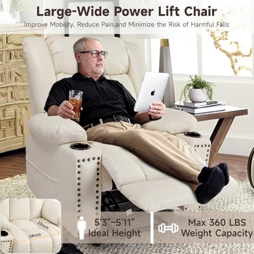 Large Power Lift Chair Recliner for Elderly with Heat and Massage, Dark Brown W500