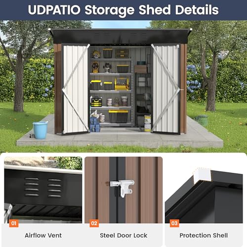 UDPATIO Outdoor Storage Shed 6x6 FT Resin Garden Shed with Lockable Door D90316