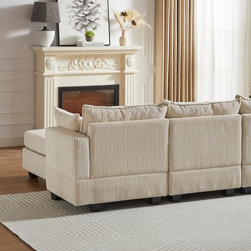 Oversized Modular Sectional Sofa with Movable Ottomans, U-Shaped Chenille J2923