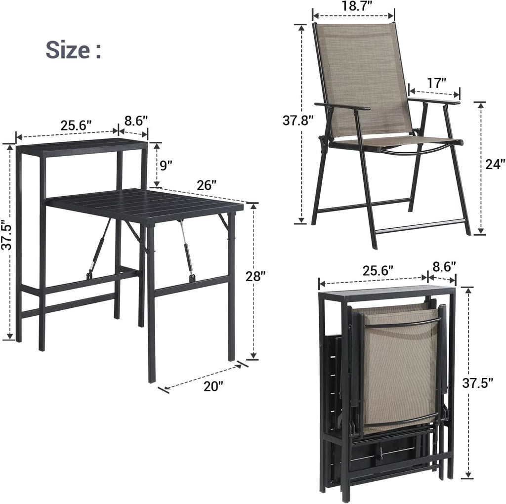 Patio Bistro Set 3 Piece Outdoor Folding Furniture with Coffee Table K47879