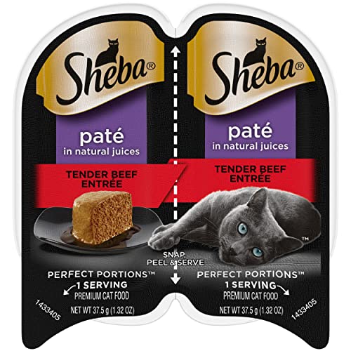SHEBA Perfect Portions Paté Wet Cat Food Trays (24 Count, 48 Servings), Tender Whitefish and Tuna Entrée, Easy Peel Twin-Pack Trays