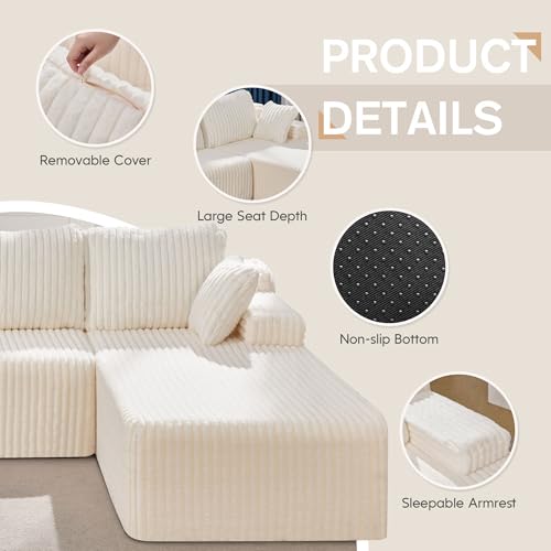 Modular Sectional Sofa L-Shape Couch with Oversized Chaise, Grey Stripe I49459