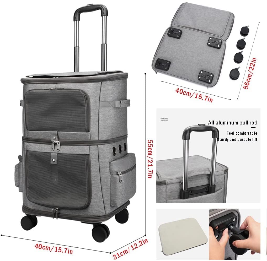 Cat Dog Stroller with Wheels Double-Layer Pet Carrier for 2 Cats Portable Travel C36355