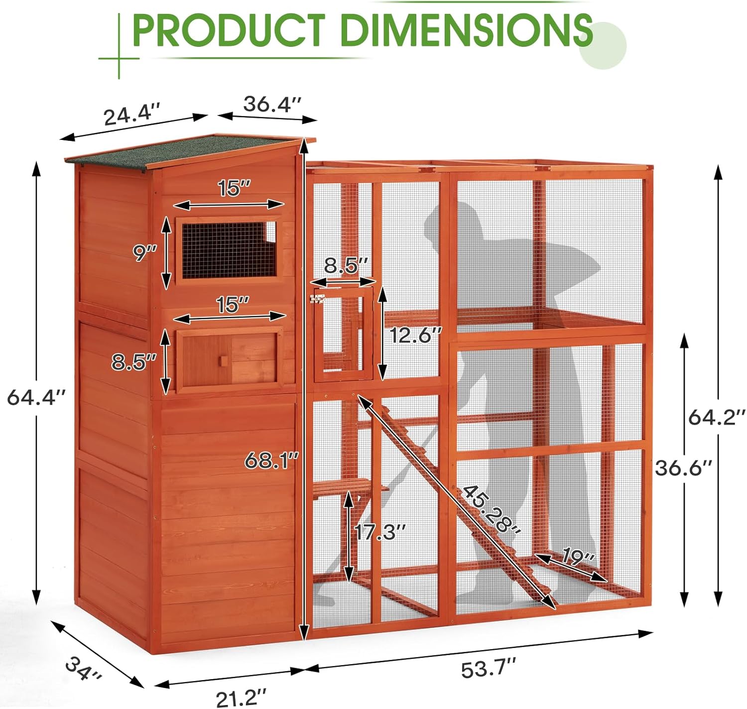 Esright Cat Catio Large Outdoor Cat Enclosure Wooden Walk-in Cage with Platform R49998
