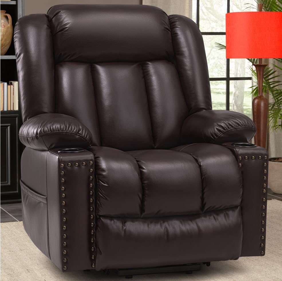 Large Power Lift Chair Recliner for Elderly with Heat and Massage, Dark Brown W500