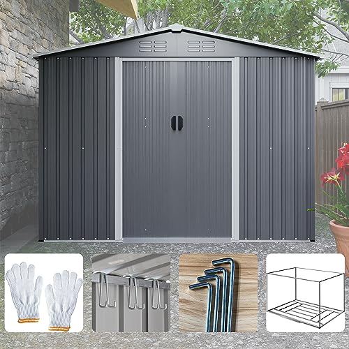 Outdoor Storage Shed 6x4 Ft, Heavy-Duty Resin Tool Shed with Lockable Doors Z7258