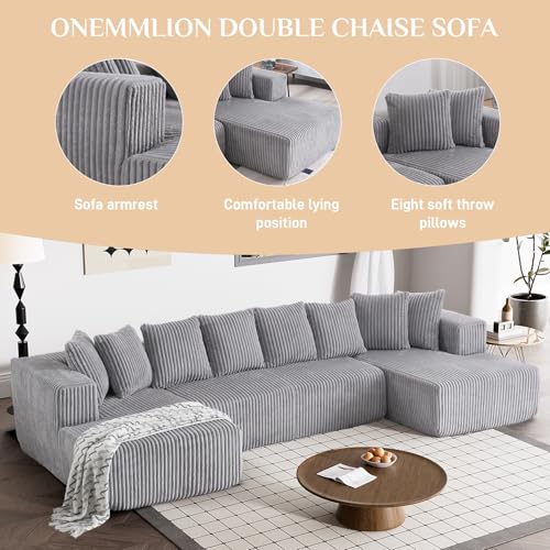 131" Modular Sectional Sofa Cloud Couch, Corduroy Memory Foam Black O10952
