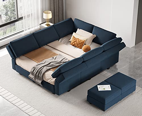 Belffin Modular Velvet Sectional Sofa with Chaise Lounge and Storage, Grey T418154