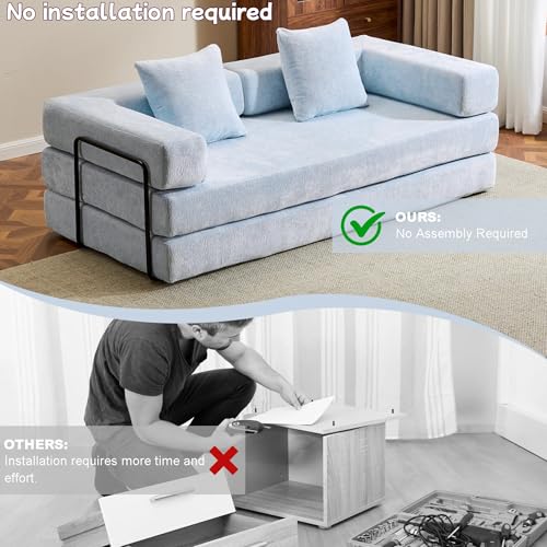 Convertible Floor Sofa Bed with Pillow Back and Armrest, Chenille, Dark Gray N4509