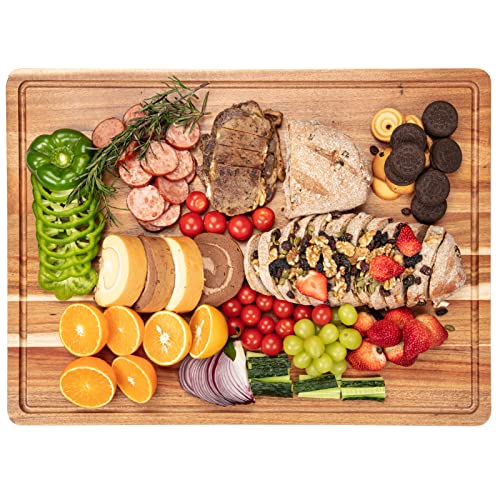 Acacia Wood Cutting Board with Handle and Juice Groove, 24x18 Inch C73804