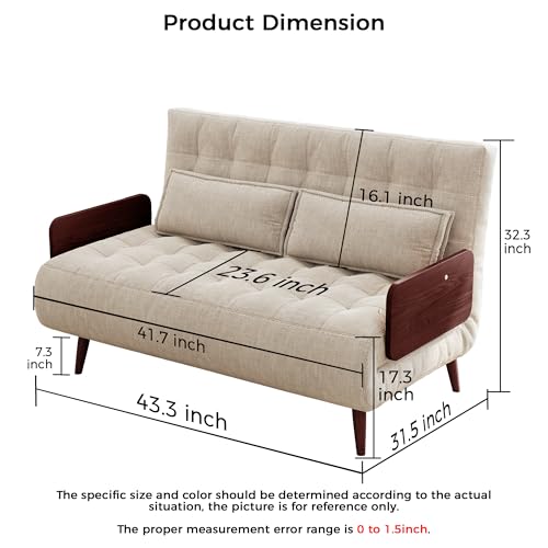 Convertible Chair Bed Sleeper for Adults with Wooden Arms, Linen G638