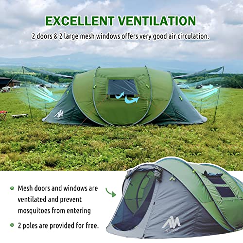 6 Person Pop Up Tent for Camping - AYAMAYA Double Layer Waterproof Instant Family Tent with Vestibule A14694