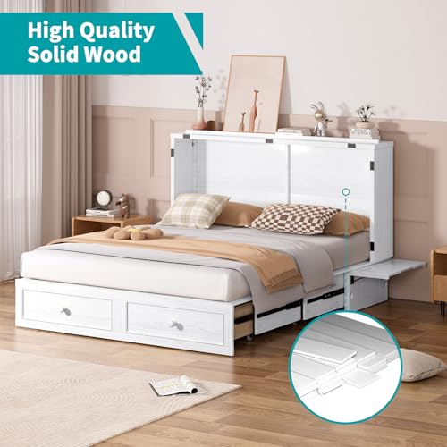 BALUS Murphy Bed Cabinet, 63" W Queen, Tri-fold Mattress, Cherry G595