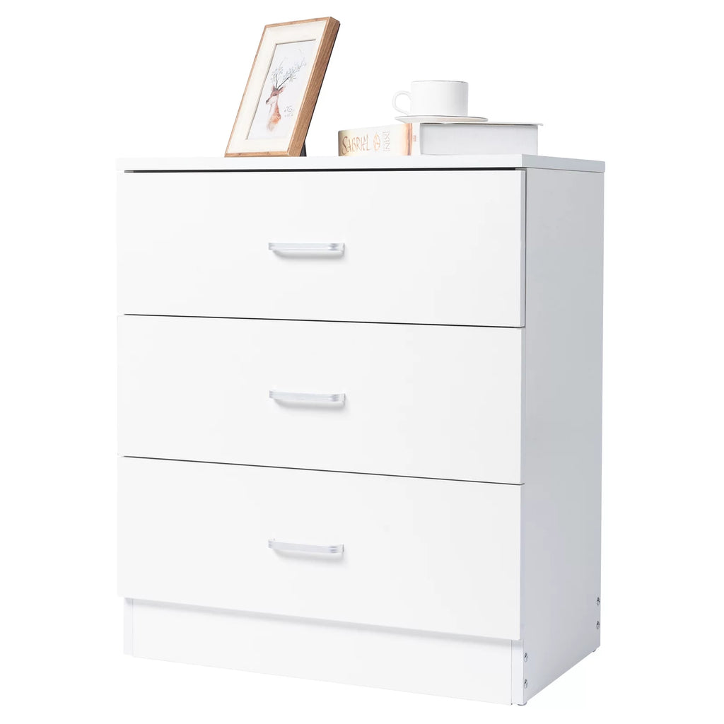 SYNGAR Modern 3-Drawer Wooden Dresser Cabinet, White R9601