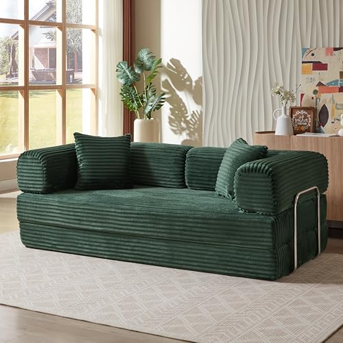 81" Foldable Convertible Sleeper Sofa Bed with Corduroy Upholstery and Pillow S23688