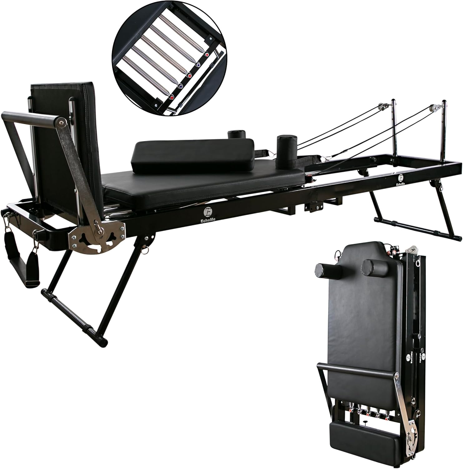 Foldable Pilates Machine Equipent for Home, Pilates Reformer with Alloy Springs Resistances, Updated Longer Size(Darker)