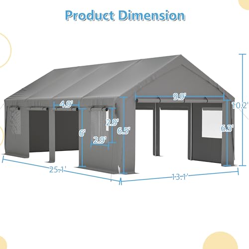 Carport 20x12ft 2-in-1 Portable Garage Heavy-Duty Waterproof with Ventilated Windows D99656