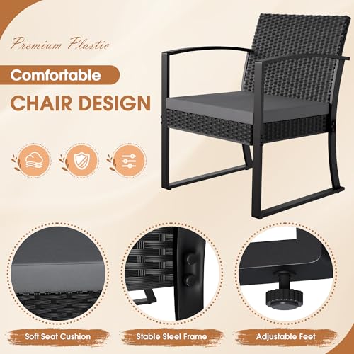 Homall 3 Piece Resin Outdoor Bistro Set with Cushions and Table, Black T139662
