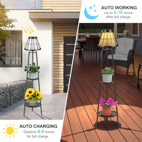 2 Pack Solar Lights Outdoor with Plant Stands - Metal Tripod Patio Decor M835880