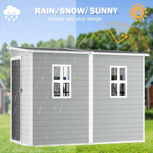CDCASA 8x6 FT Resin Storage Shed, Waterproof Outdoor Shed with Lockable Door, Dove Grey H801