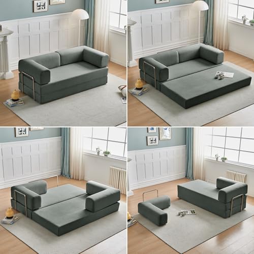 Convertible Floor Sofa Bed with Pillow Back and Armrest, Chenille, Dark Gray N4509