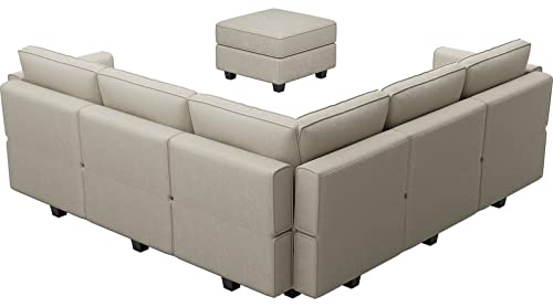 Belffin Modular Velvet Sectional Sofa with Chaise Lounge and Storage, Grey T418154