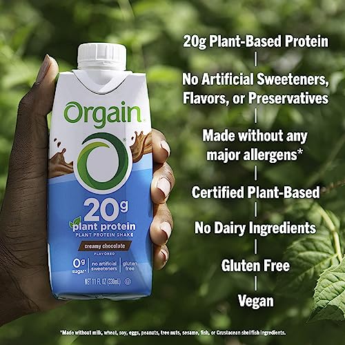Orgain Organic Vegan Protein Shake, Creamy Chocolate, 20g Plant Protein, 11 Fl Oz (Pack of 12) I985053