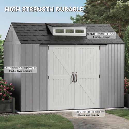 Resin Outdoor Storage Shed with Floor, Weatherproof, Lockable, Brown, 7x7 FT S969
