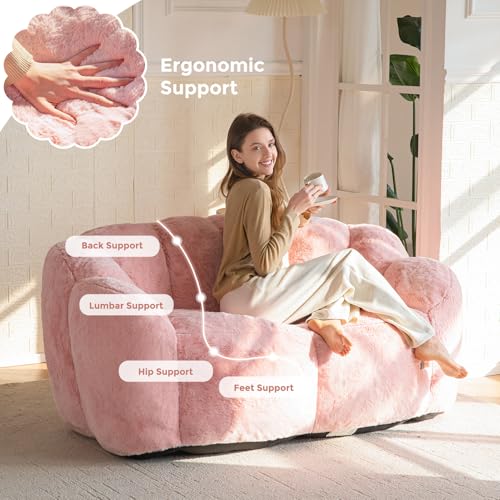 MAXYOYO Floral Shaped Bean Bag Sofa for Adults, Faux Fur, Beige M8911
