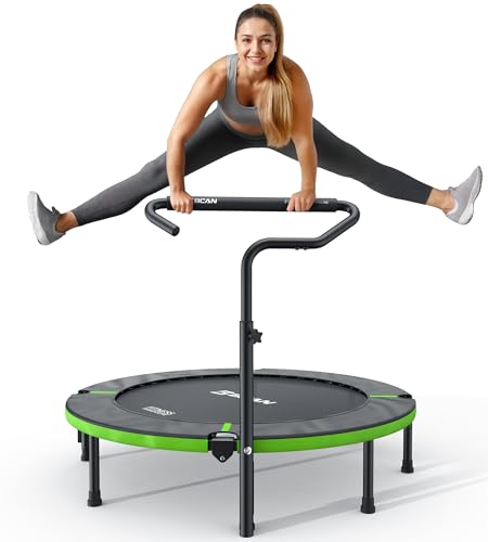 BCAN 40"/48" Foldable Mini Trampoline, Rebounder Trampoline for Adults, U/T Shape Adjustable Foam Handle, Exercise Rebounder for Kids Adults Indoor/Garden Workout, Max Load 330lbs/440lbs