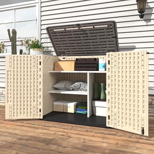 60 Cu.Ft Vertical Outdoor Storage Shed, All-Weather Resin Cabinet, Lockable, Khaki A6694