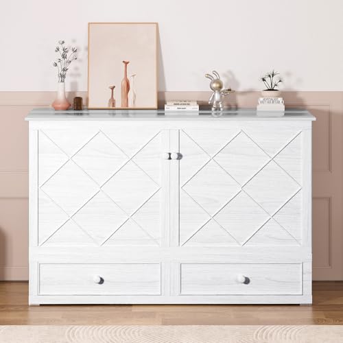 BALUS Murphy Bed Cabinet, 63" W Queen, Tri-fold Mattress, Cherry G595