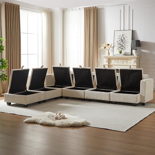 Oversized Modular Sectional Sofa with Movable Ottomans, U-Shaped Chenille J2923