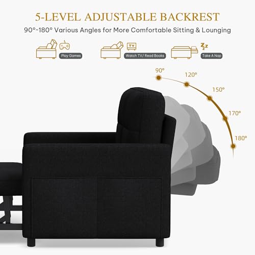 DWVO 55" Convertible Sofa Bed, 3-in-1 Sleeper Sofa with Pull-Out Bed, Linen Futon Couch W749781