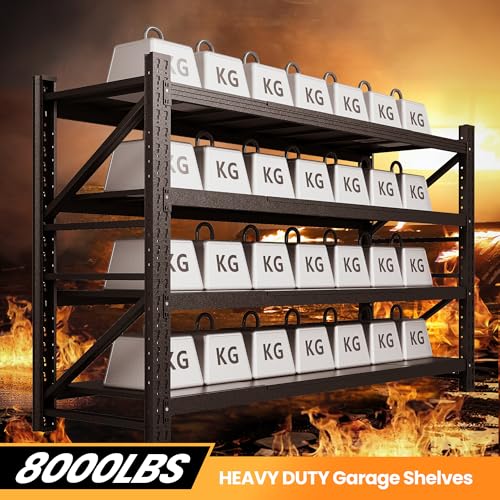 71" W Heavy Duty Steel Garage Shelving, 4-Tier Adjustable Storage Rack, Black C40455