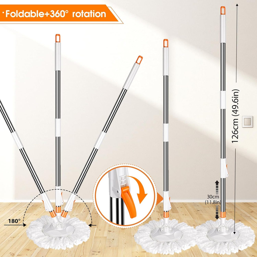 MASTERTOP Spin Mop and Bucket with Wringer, 57" Adjustable Handle, 6 Microfiber Pads O90747