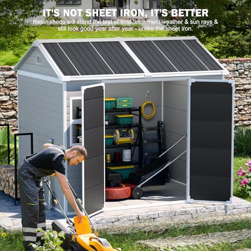 CDCASA 8x6 FT Resin Storage Shed, Waterproof Outdoor Shed with Lockable Door, Dove Grey H801