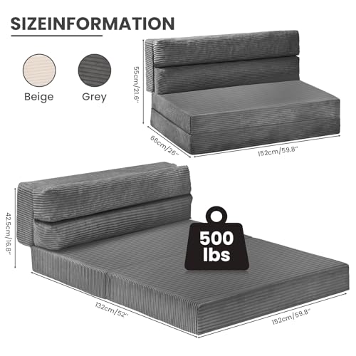 Folding Sofa Bed Convertible Sleeper Chair with Pillow, Grey D49904