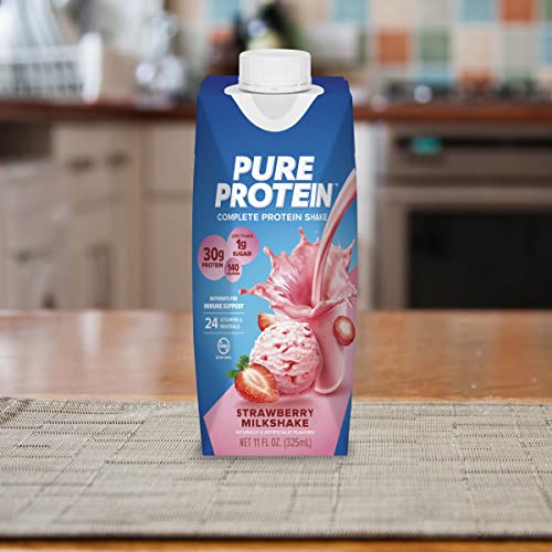 Pure Protein Strawberry Protein Shake, 30g Protein, 11oz, 12 Pack Y869