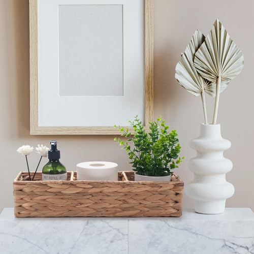 Water Hyacinth Toilet Tank Basket with 3 Dividers for Bathroom Storage Q556