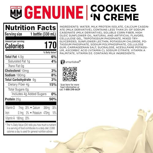 Muscle Milk Genuine Protein Shake, Vanilla Creme, 11.16 Fl Oz, 12 Pack N1974