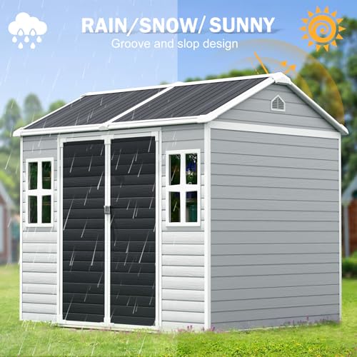 CDCASA 8x6 FT Resin Storage Shed, Waterproof Outdoor Shed with Lockable Door, Dove Grey H801
