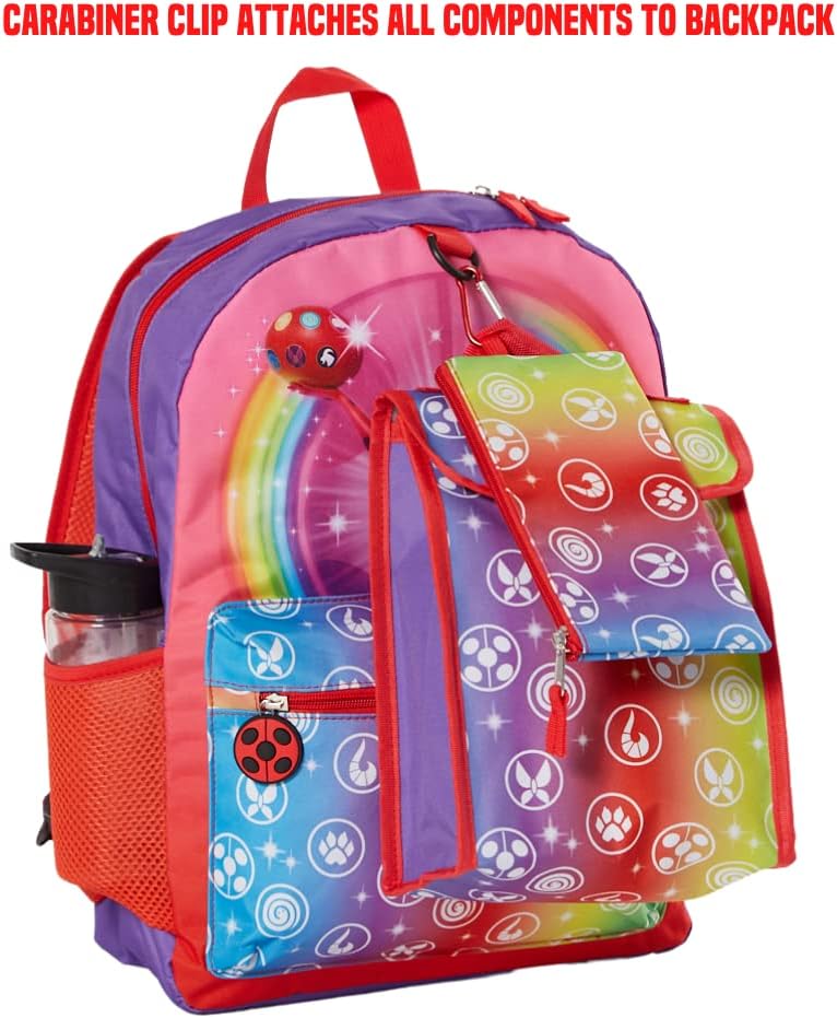Miraculous Ladybug Backpack Set with Lunch Bag for Girls, 16 inch, 5 Piece N11823