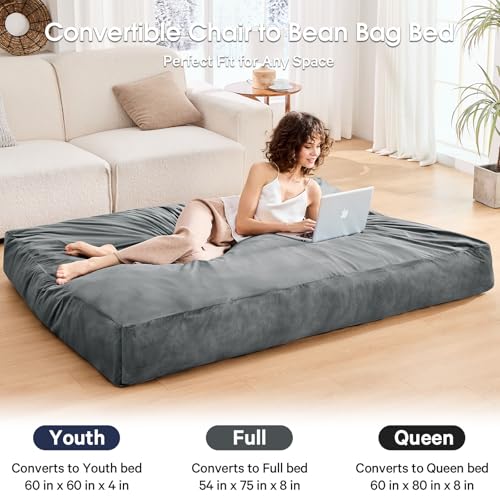 Giant Bean Bag Chair for Adults Convertible Bed with Microfiber Cover Charcoal G62613