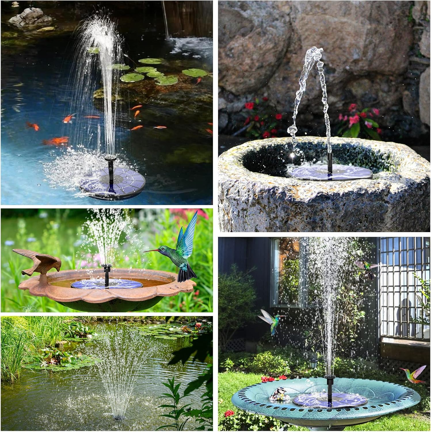 AISITIN 3.5W Solar Fountain Pump with 1500mAh Battery, 6 Nozzles for Bird Bath, Pond, Garden S7693