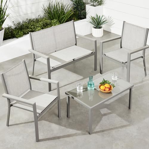 Best Choice Products 4-Piece Textilene Patio Conversation Set with Steel Frame, Taupe/Charcoal T8603