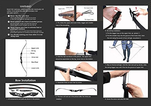 Toparchery Archery 56" Takedown Recurve Bow Metal Riser Right Hand Black T792409