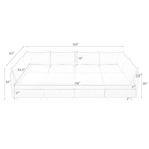 Oversized Modular Sectional Sofa with Movable Ottomans, U-Shaped Chenille J2923