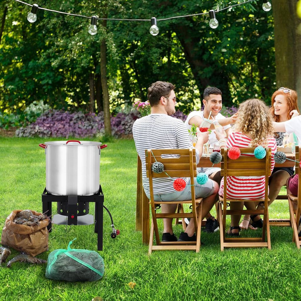 80 Qt Aluminum Seafood Boil Pot with Propane Jet Burner and Basket X99158