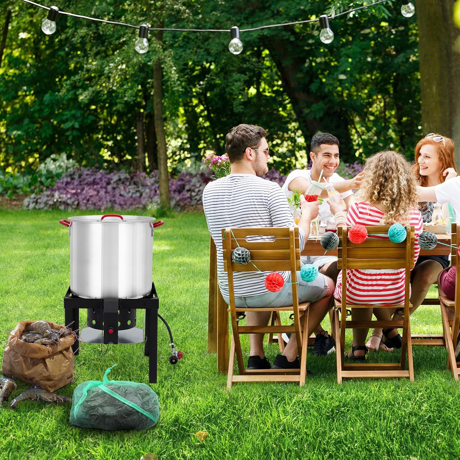 80 Qt Aluminum Seafood Boil Pot with Propane Jet Burner and Basket X99158